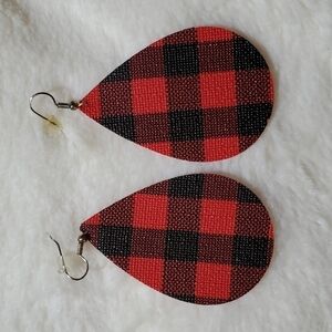 Buffalo Plaid Faux Leather Teardrop Earrings 2/$10 Sale